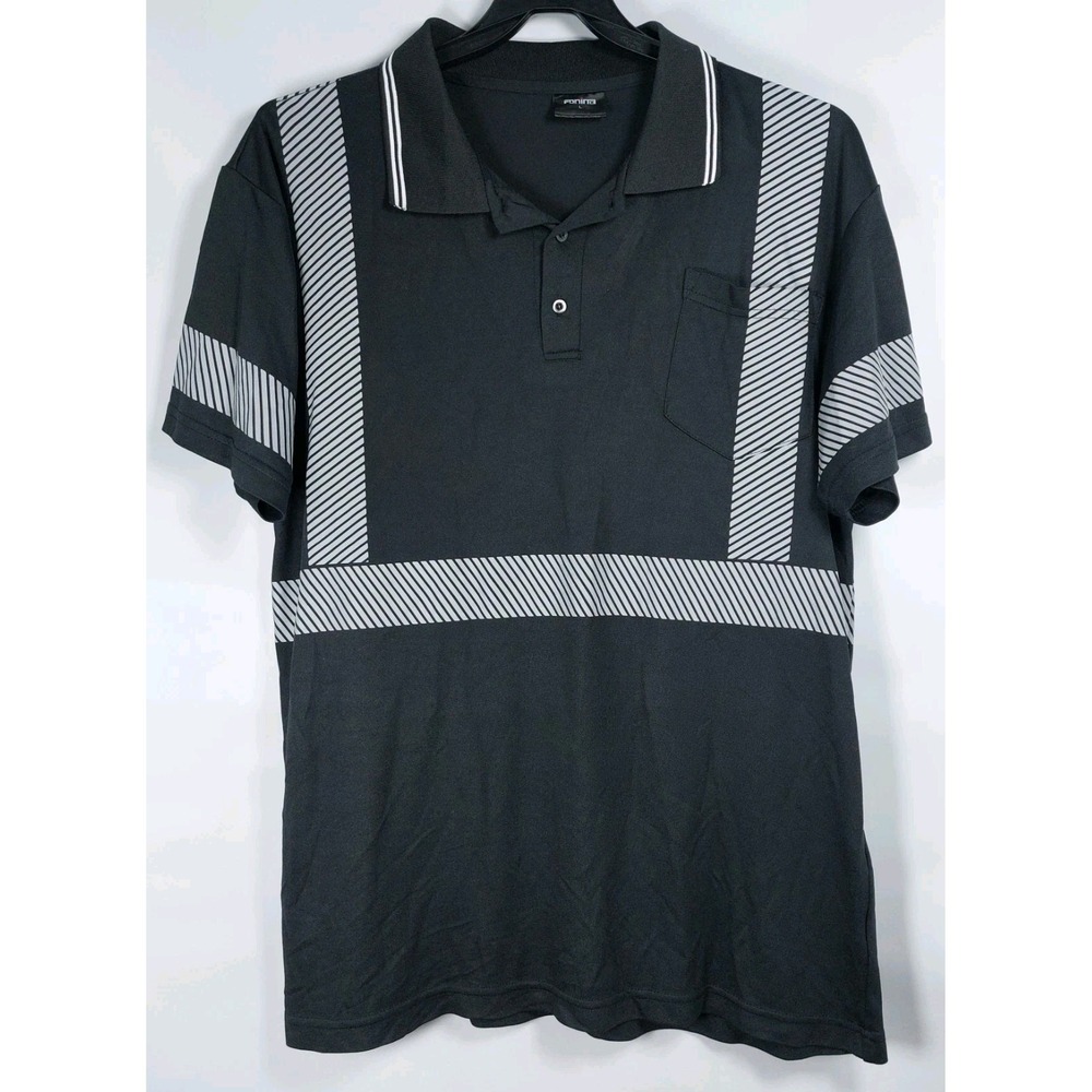 Fonirra Hi-Vis Reflective Work Polo Shirt Mens Large Short Sleeve Black‎ Pocket